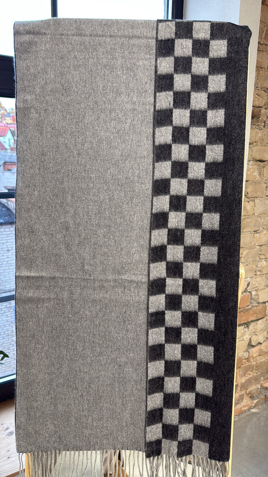 Kašmyro šalis pilkas, dvipusis su geometriniu raštu