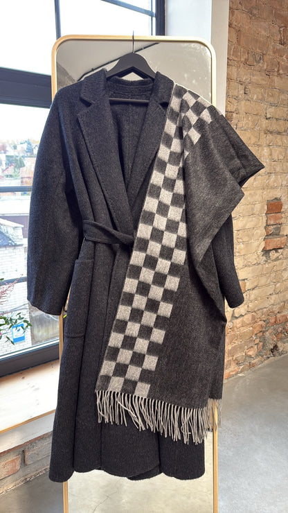 Kašmyro šalis pilkas, dvipusis su geometriniu raštu