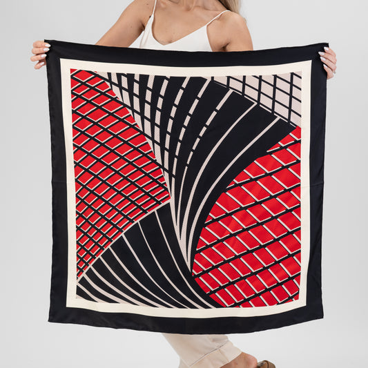 Skara 88x88cm juoda/raudona su geometriniais ornamentais